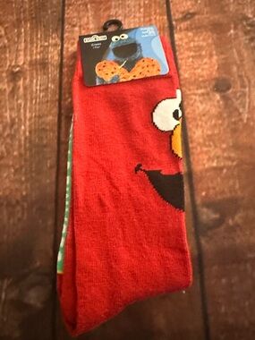 Sesame Street Red Crew Socks with Green & Yellow Logo Accent